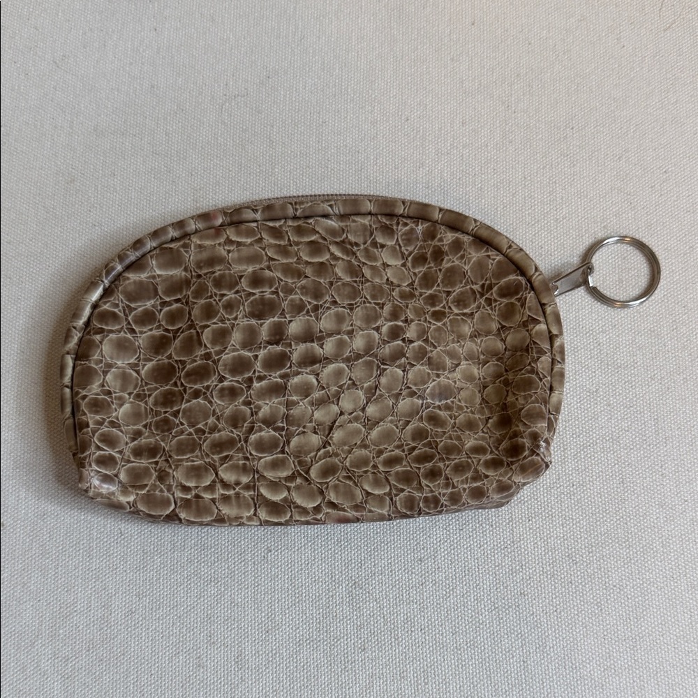 New Faux Snake Skin Tan Zip Change Purse With Key Loop